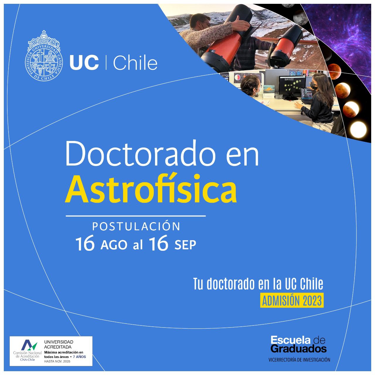 Abiertas postulaciones para el Doctorado en Astrofísica UC 2023